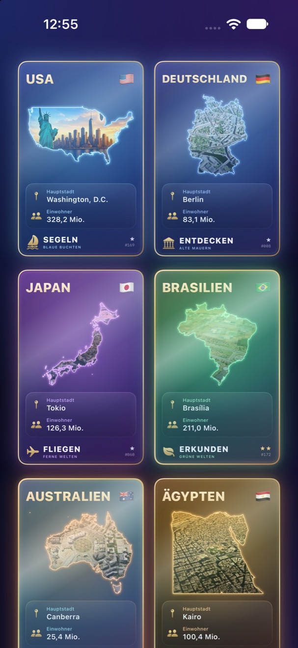 Sammelalbum mit Karten für USA, Deutschland, Japan, Brasilien, Australien und Ägypten